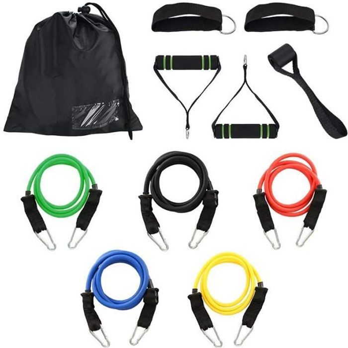 11pcs Bande de Résistance Set, Bandes de Fitness Elastiques Kit avec Crochet de Porte et Sangle de Cheville pour Pieds et étui de Tr