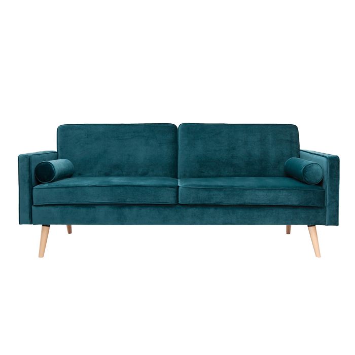 Canapé droit 3 places Bleu Velours Design Confort