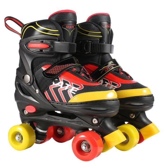 Rollers Quad Patin à roulettes pour Enfant Ajustable Respirant Confortable pour Patinage Filles et Garçons S(31 ~ 34)/M(35 ~ 38) Ros