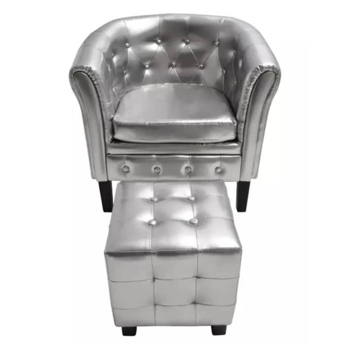 Mode Fauteuil cabriolet avec repose-pied Cuir synthétique Argenté