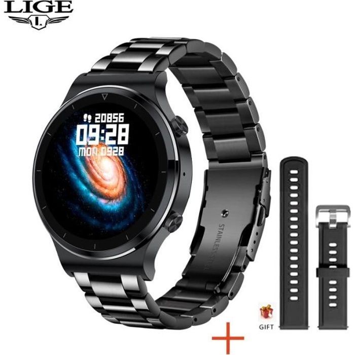RUMOCOVO® Montre Connectée pour hommes, bracelet en acier, moniteur d'activité physique, de fréquence cardiaque, style 3