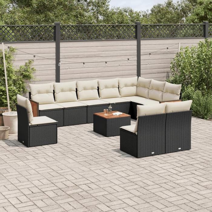 vidaXL Salon de jardin 11 pcs avec coussins noir résine tressée 3227757