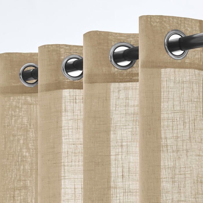 AJW-Lot de 2 rideaux en lin rayés semi-transparents pour petite fenêtre cuisine salle de bain