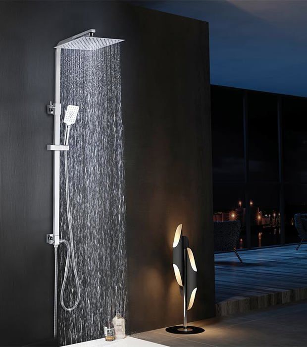 Système de panneau de douche ALEN, Système de tour de douche en acier inoxydable, Système de tours de douche 5 fonctions avec cascade, cascade, douchette portable, Système de tour de douche brossé