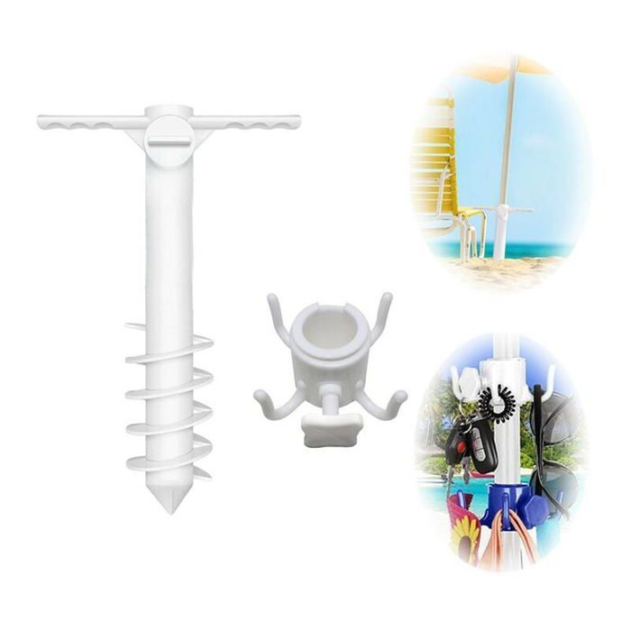 Hyclam Parasol De Plage Réglable Crochet à 4 Pointes En Métal Blanc Careeaux, Accessoire De Plage Pour Petit Objet Personnel, Facile à Installer Et Léger