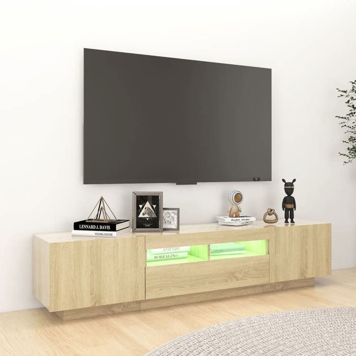 Meuble TV - Banc TV - Table TV - avec lumières LED - Chêne sonoma - 180x35x40 cm - T55