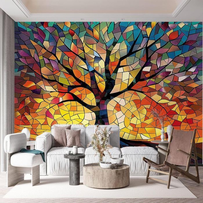Papier Peint Arbre De Vie En Couleur Artistique Color Fresque Murale 3D ...