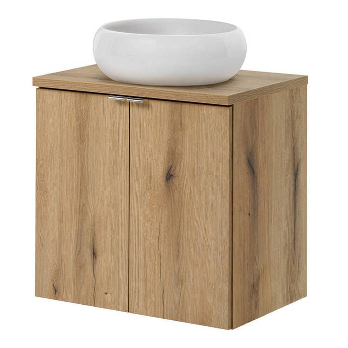 Meuble sous-lavabo avec vasque rond Newport 60 x 72 x 40 cm effet chêne Meuble sous-lavabo avec vasque rond Newport 60 x 72 x 40 cm effet chêne
