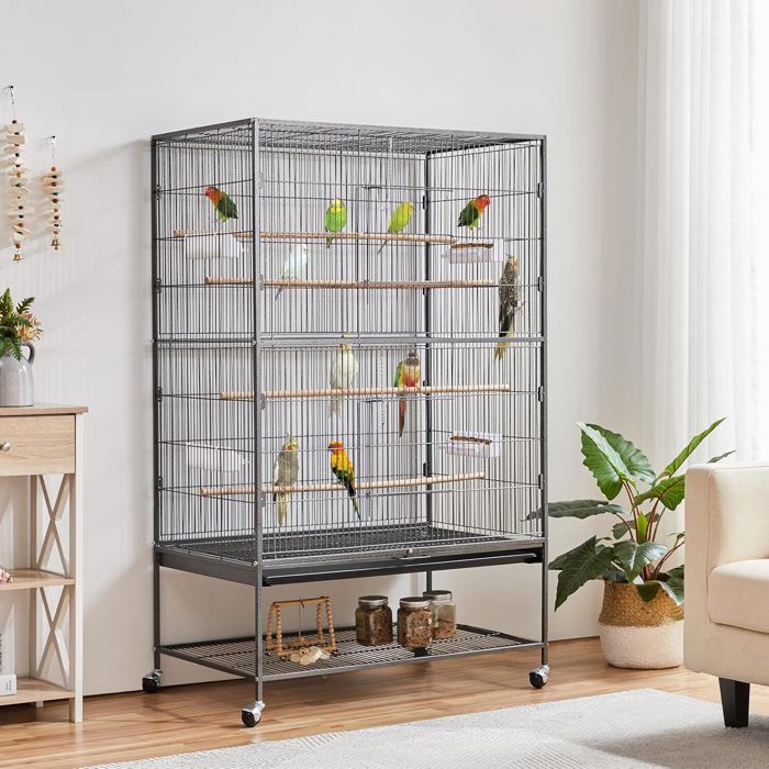 Comparer les prix de Cage à Oiseaux - Non spécifié - 2 Étages - Sur roulettes - Extra-large - Noir