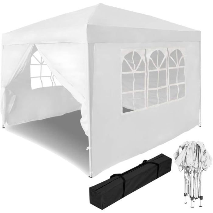 Acepic Pavillon Pliable 3x3m One-Touch + 4 Panneaux Latéraux - Tente Pliante Jardin, Camping, Réception - Gris