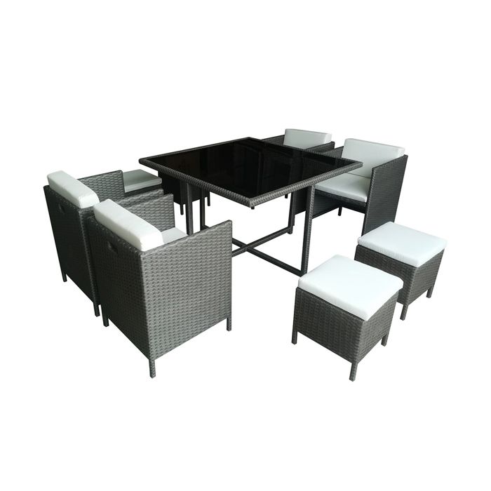Ensemble table et chaises de jardin 6 places et plus Petits-meubles - Barcelona - 110 x 110 x 74cm - Gris