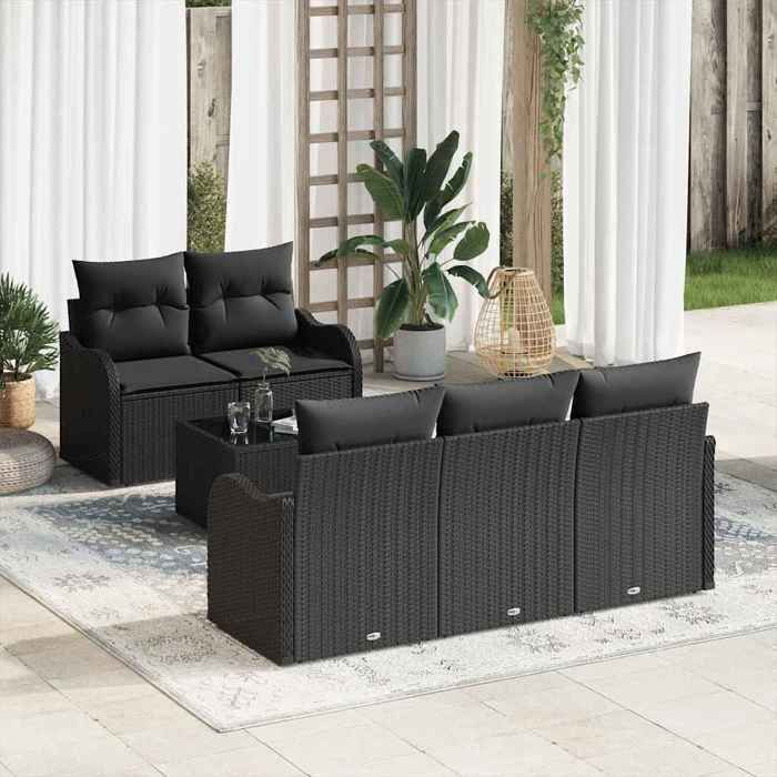 vidaXL Ensemble de canapé de jardin avec coussin 6 pcs Noir 3354252