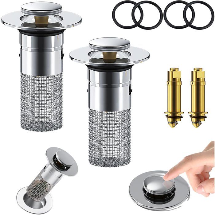Tige De Vidange Pour évier - 2 Pièces Inox - Remplacement Facile Pour Robinet De Lavabo