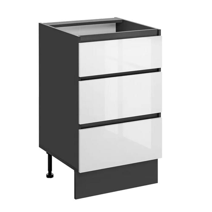 Meuble bas de cuisine avec 3 tiroirs Dalia - Blanc/Gris graphite- L 40 x H 86 6 x P 56 cm