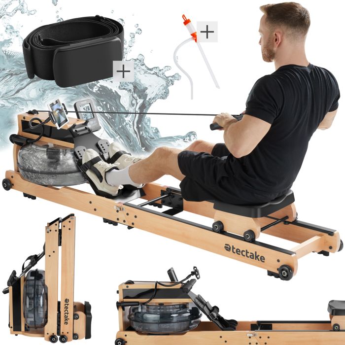 Appareil cardio - TECTAKE - Rameur en bois TITAN XR2 pliable écran LCD et 6 niveaux de difficulté 515 x 195 x 445 cm - Brun/Noir