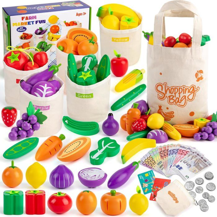 Dinette Enfant Accessoire Cuisine Enfant Aliment Cuisine Fruits Et Legumes Jouet En Bois Jeu DImitation Marchande Enfants Faux Bi
