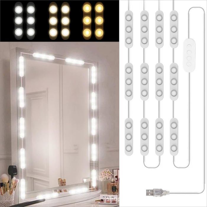 3 m Lumière Miroir Coiffeuse avec 42 LED 3 couleurs Dimmable Lumière de Miroir 10 Niveaux de Luminosité Lampes de Maquillage