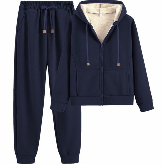 Survêtement Femme Ensemble Manteau Sweat à Capuche Jogging Tenue de Sport Survetement de Sport Pantalon Et Sweat à Capuche - Marin