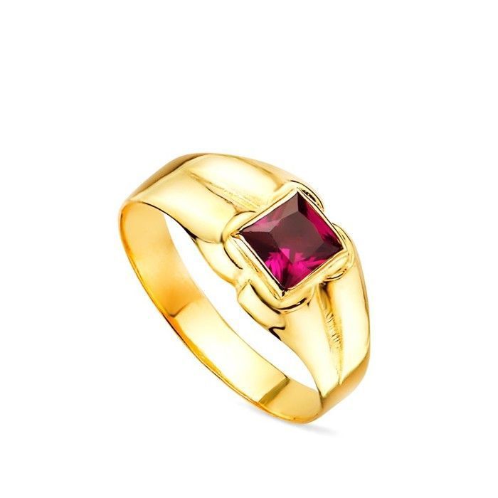 Bague solitaire bébé en or 9 carats avec zircon cubique rouge carré de 3 mm