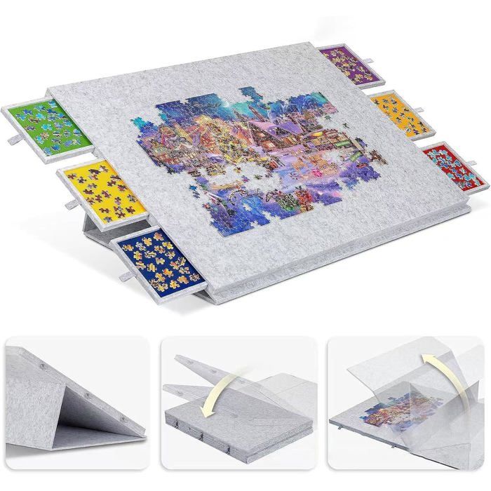 Planche à Puzzle Inclinable Avec 4 Tiroirs – Table De Puzzle 2 En 1 Avec Couvercle, 6 Compartiments De Tri, Super Léger, Pour Puzzle De 1000 Pièces