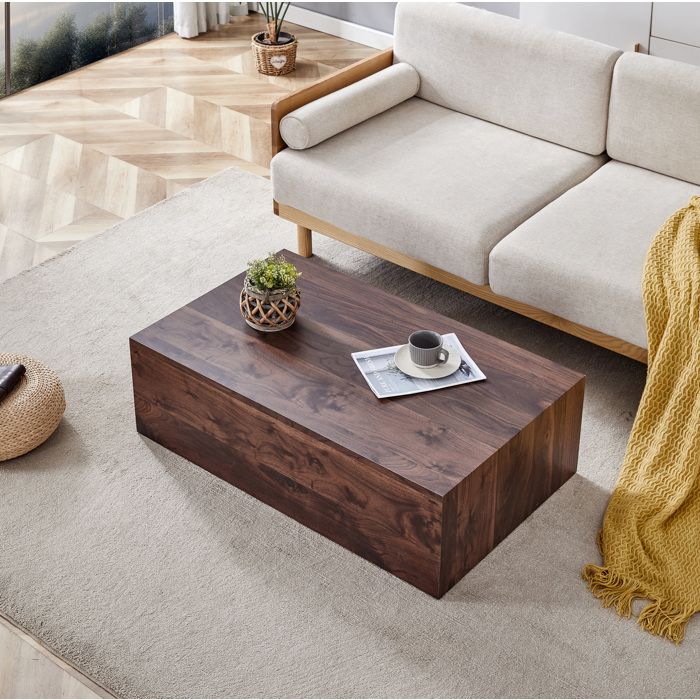 Table basse rectangulaire aspect noyer - TCQPZ - en MDF livrée montée style moderne 90 × 50 × 30 cm