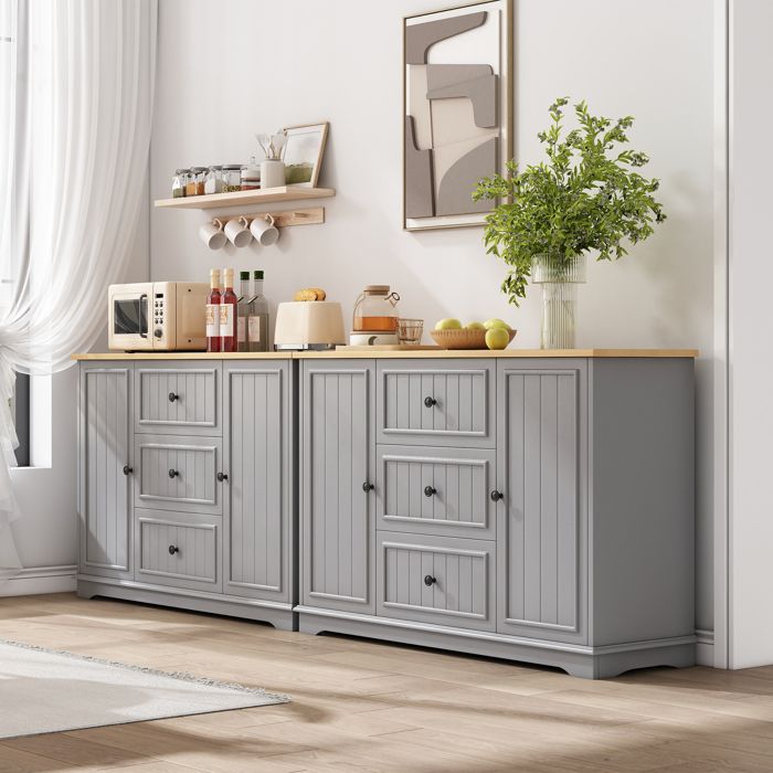 Buffet de cuisine 126x40x86 cm 3 tiroirs avec portes galbées meuble de rangement pour salle à manger salon et entrée - MDF - Gris