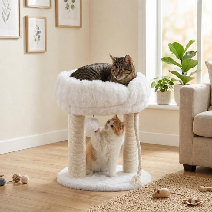 COSTWAY Arbre À Chat Compact 2 Niveaux Avec Poteaux Griffoirs En Sisal Plateforme Peluche Douce Et Jouets Interactifs Blanc COSTWAY Arbre À Chat Compact 2 Niveaux Avec Poteaux Griffoirs En Sisal Plateforme Peluche Douce Et Jouets Interactifs Blanc