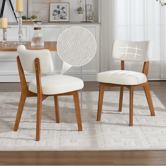 Lot de 2 chaises de salle à manger Mid-Century beiges en bois massif et tissu rembourré 47 x 545 x 77 cm