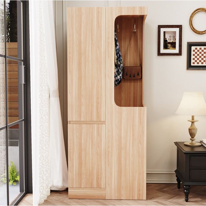 Armoire 1 Porte Decor Bois Naturel Penderie Ouverte FloraGrace Pour Chambre Et Petit Espace A Monter Soi-Meme 70x40x170cm
