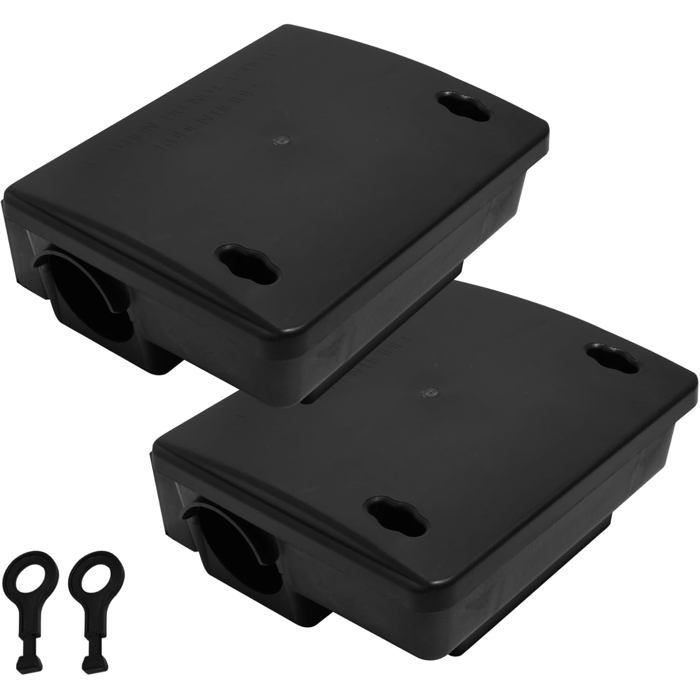 2 Pièces Boîte d’AppâtBoîte Appât RatAppât Non InclusPoste dAppâtage avec Entrée Double et CléPièges à Rats et SourisNoir