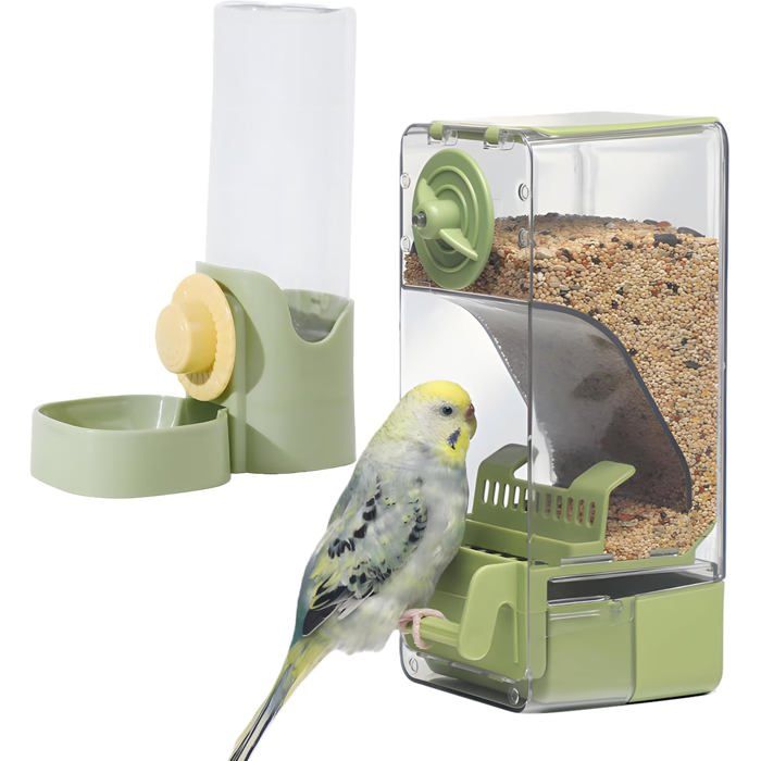 Mangeoire Et Abreuvoir Automatiques - 1 Ensemble - Plastique - Anti-Renversement - Pour Perruches Et Canaris - Vert UMD MUSICAL