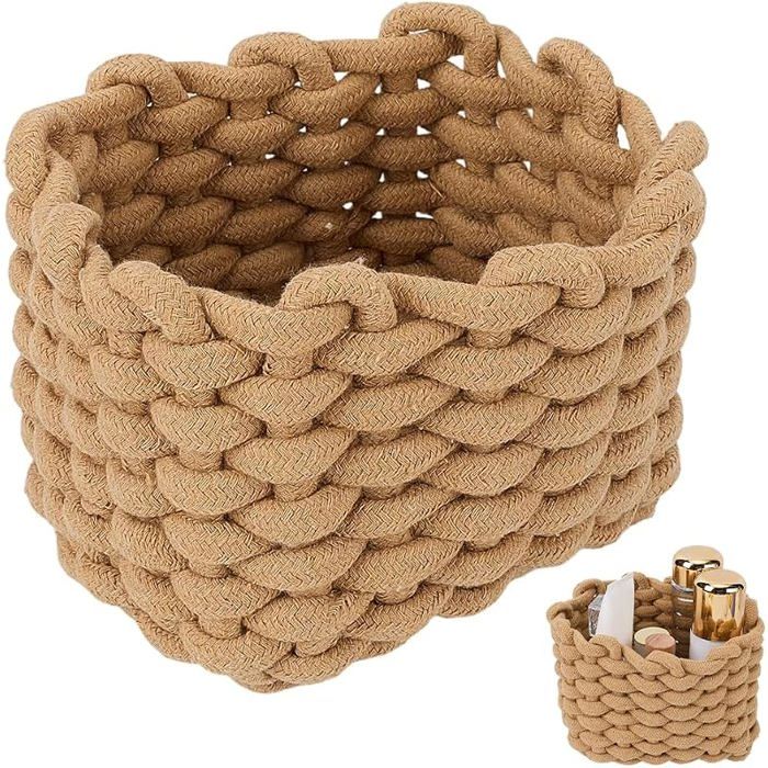 Petits Paniers Tressés en Corde Coton Paniers Carrés Style Bohème Paniers pour Chambre Chameau PANIER DECORATIF