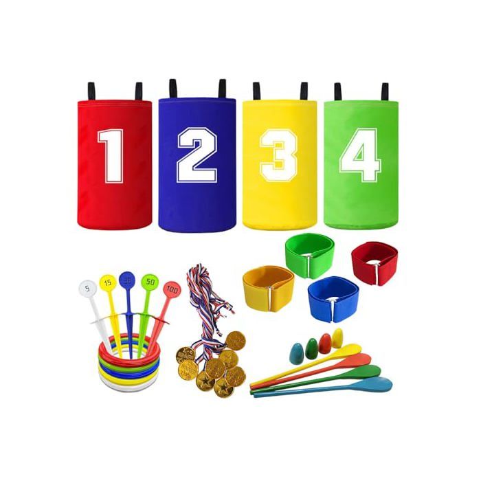 Jeu dextérieur enfant - JYQOQH - Ensemble 4-en-1 (34 pièces) - Course en sac - Course à 3 jambes - Œuf et cuillère