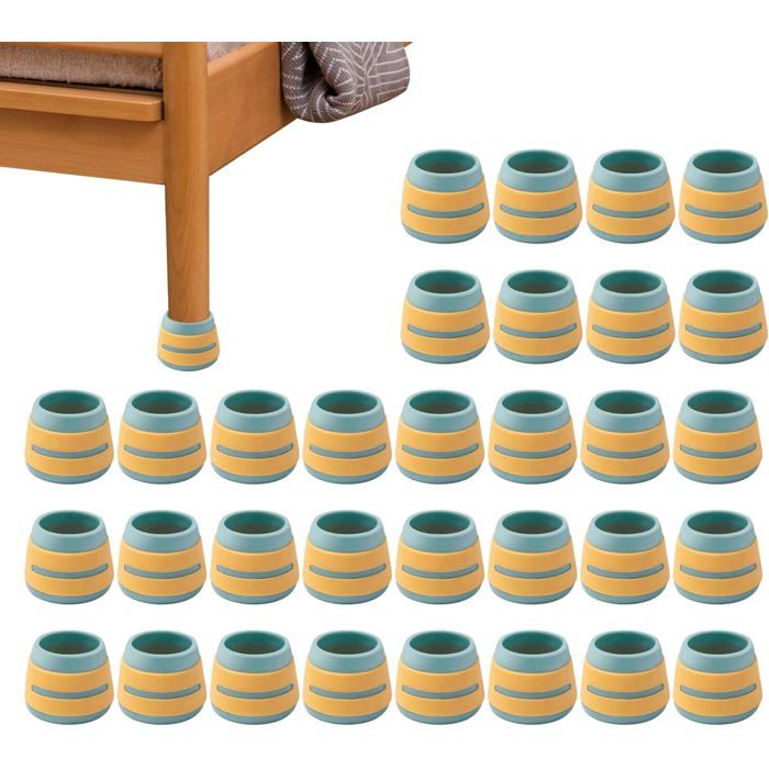 Protège-Pieds de Chaise 32 Pièces Glisseurs de Meuble en Silicone Réduction du Bruit Anti-Rayures pour Table À Manger Canapé Lit