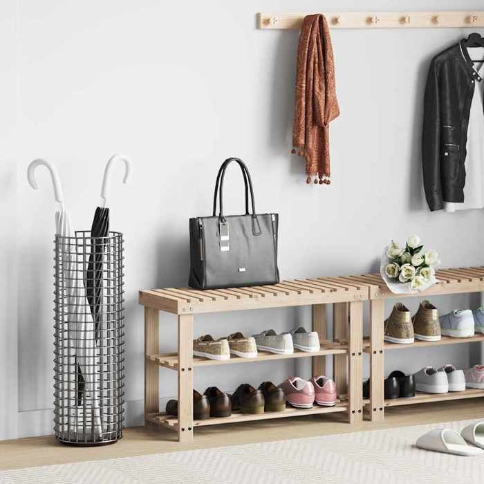 ELORAN Étagère de rangement pour chaussures - Étagère à chaussures 2 en 1 et dessus banc - Bois de sapin massif 96233