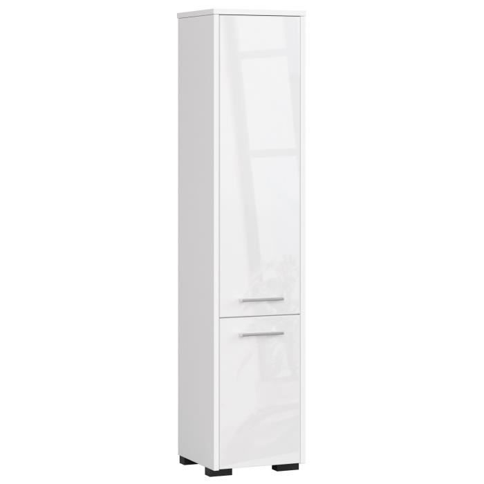 Colonne salle de bains AKORD FIN Blanche 30 cm 2 portes façade Blanche Brillante 5 étagères 30x30x140 cm