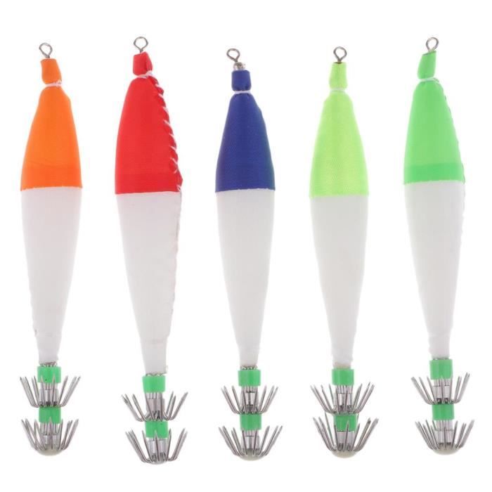 Lot De 5 Leurres Calamar Lumineux 10 Cm - Pêche En Mer De Nuit, Effet Fluorescent Puissant