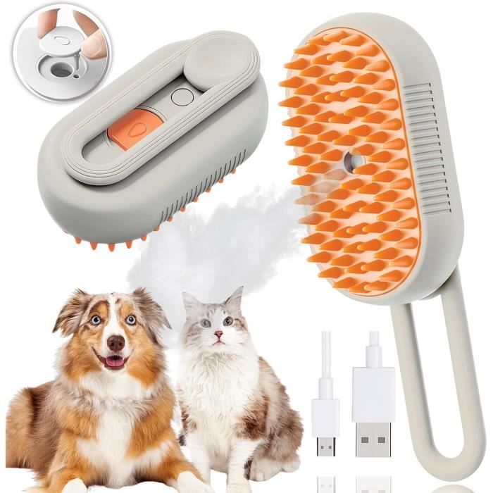 Meilleurs prix pour Brosse Vapeur Chat 3-In-1 - AQSACOKIYA - Brosse à Vapeur Électrique pour Chat Chien - Massage Soin Démêlage - Orange