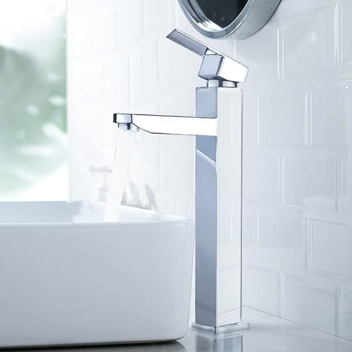 Robinet Lavabo Haut Doré - Mitigeur Vasque Design Doré Brossé - Acier Inoxydable - Installation Facile