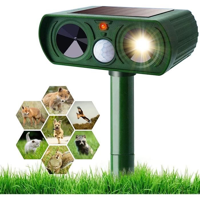 Répulsif Ultrasons Solaire Pour Chats & Chiens – Étanchéité Totale, Énergie Solaire, Efficace 24h/24 Jardin & Cour