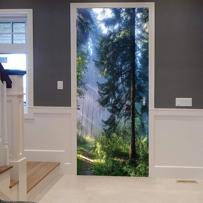 Sticker Porte 3D Forêt Automne - Autocollant Vinyle 85x200cm Décoratif Pour Mur Lisse