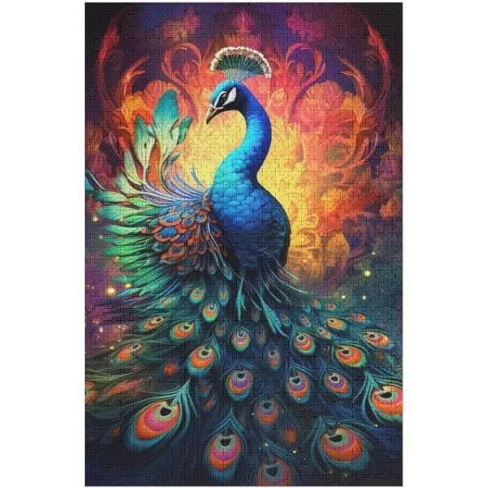 Puzzle 1000 Pièces Adulte - Motif Paon, Dimensions 50x75 Cm - Bois De Tilleul, Dos Avec Lettres Pour Aide - 7
