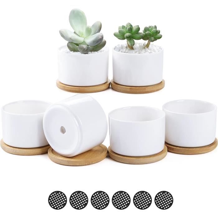 T4U Lot De 6 Pots De Fleurs En Plastique Blanc à Arrosage Autoatique