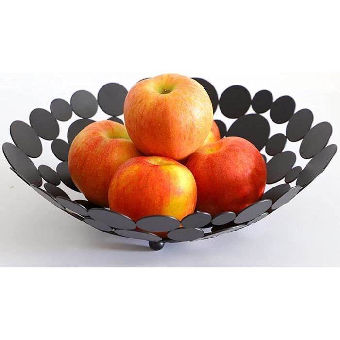 Corbeille à Fruits Métal - Design Moderne Et Aéré - Noir 25,5x10cm - Idéale Pour Fruits Et Légumes