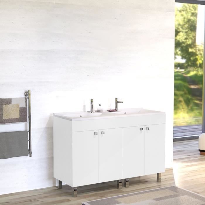 Caisson Double Vasque Ecoline 140 Blanc Brillant 140