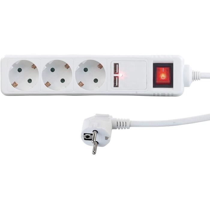Multiprise 6 Prises Avec 2 Prises Usb, Multiprise Avec Interrupteur Et
