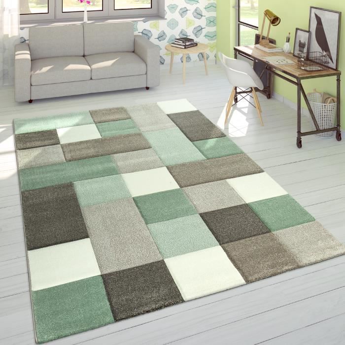 Createur Tapis Moderne Contours Decoupes Couleurs Pastel Modernes A Carreaux Beige Vert 80x150 Cm Cdiscount Maison