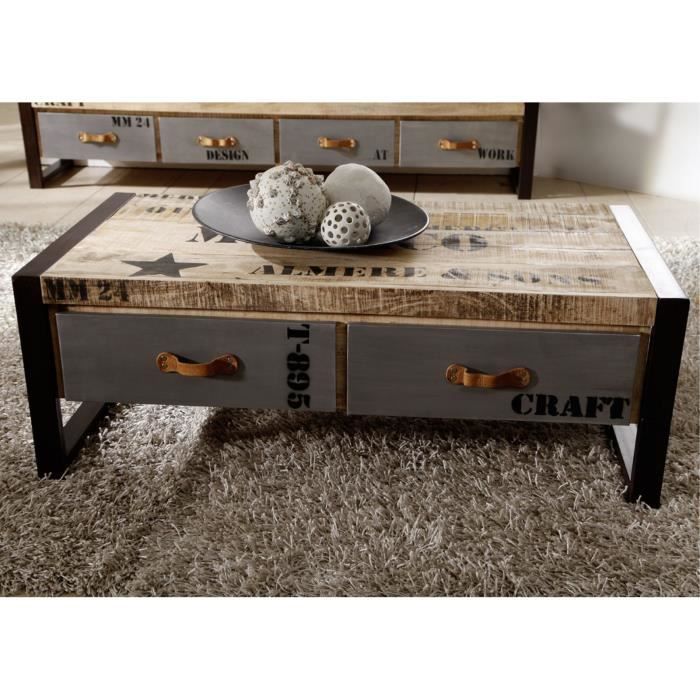 Table Basse Industrielle 115x60cm Bois Massif De Manguier Brut
