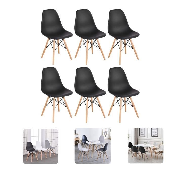Lot de 6 Chaises Scandinaves noir  Pieds en Bois  salle a manger
