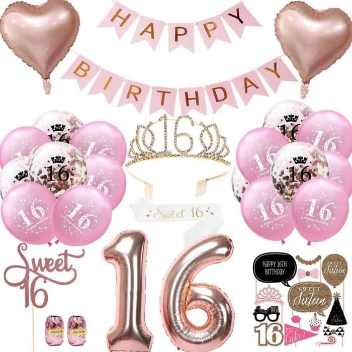 16 Ans Fille Anniversaire,Couronne D'Anniversaire 16 Ans,Ballon 16 Ans